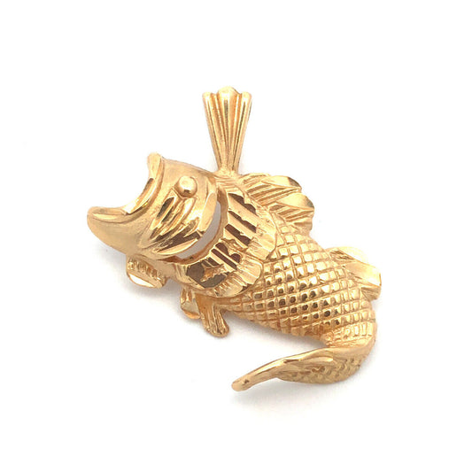 Designer Michael Anthony MA 14K Yellow Gold Textured Koi Fish Bass Pendant