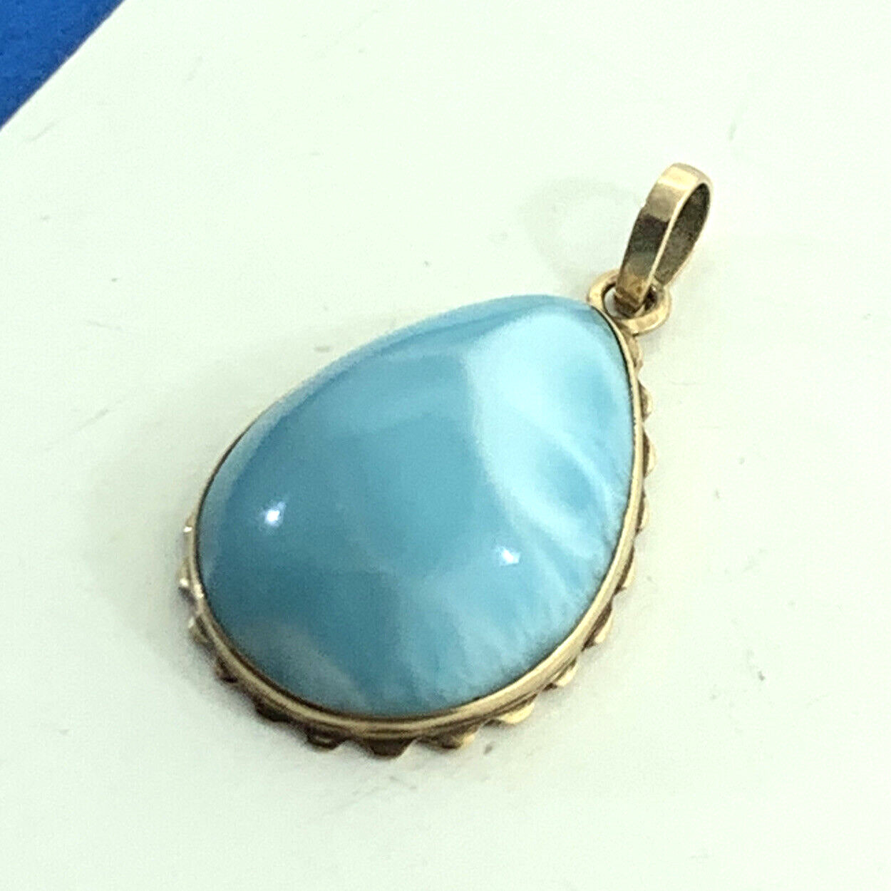 Designer 14K Yellow Gold Teardrop Larimar Statement Pendant