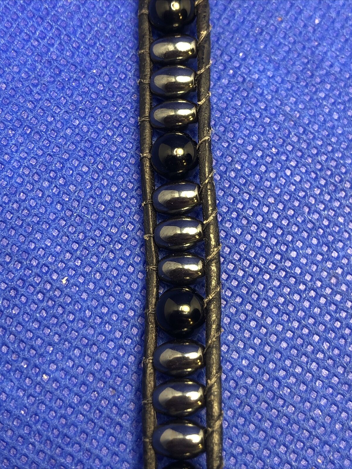 Unisex 999 Fine Silver Medallion Black Onyx Hematite Bead Black Leather Bracelet