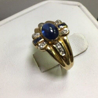 Modern 14k Yellow Gold Sapphire and Diamond Accent Ring
