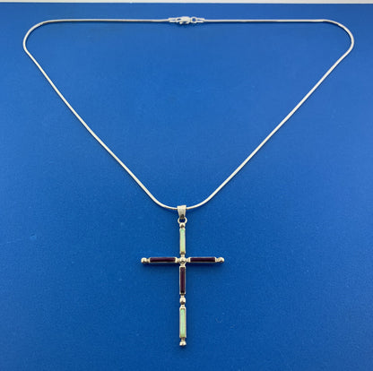 Lovely Sterling Silver 925 Multi-Stone Religious Faith Cross 20" Chain Necklace