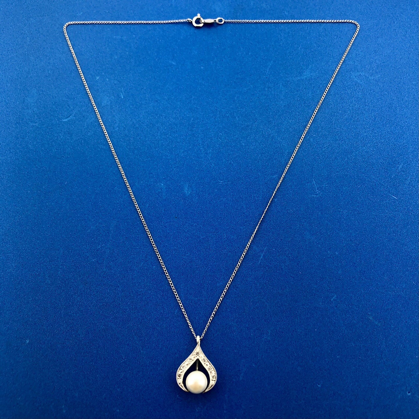 Designer 14K White Gold Pearl Diamond Bridal June Anniversary Pendant Necklace