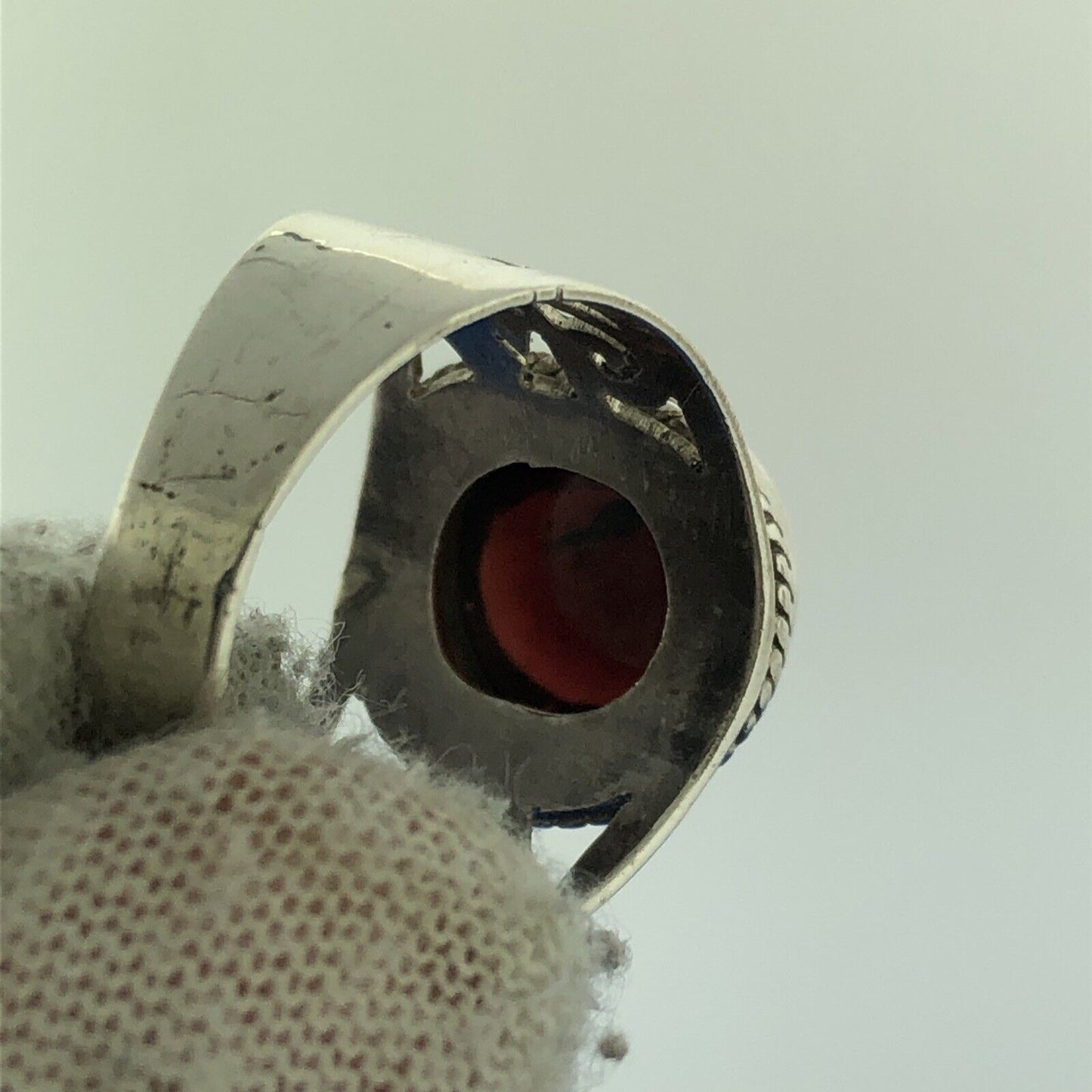 925 Sterling Silver Garnet Cabochon January Occasion Open Work Dome Ring