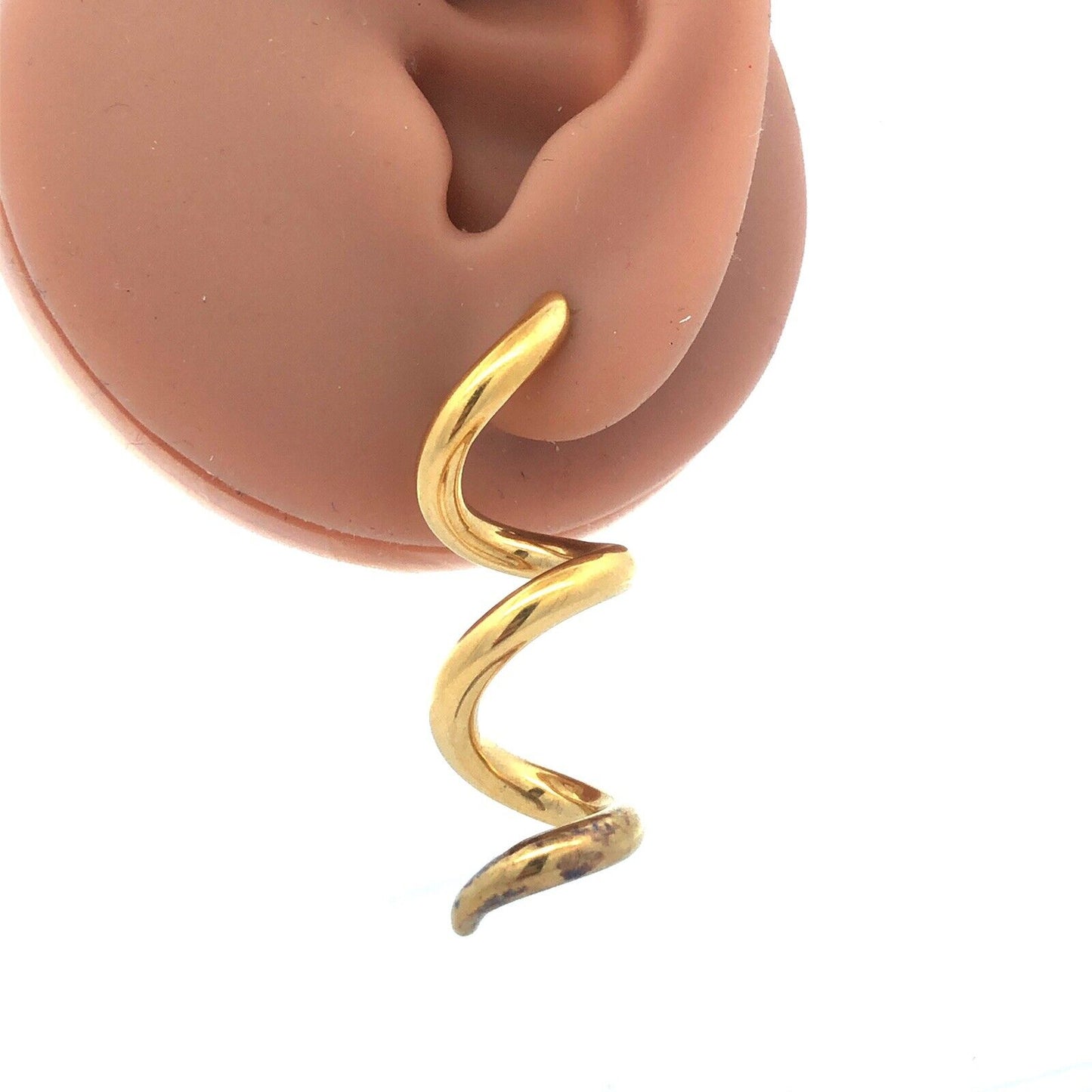 Designer UF 14K Yellow Gold Modernist Spiral Swirl Drop Dangle Stud Earrings