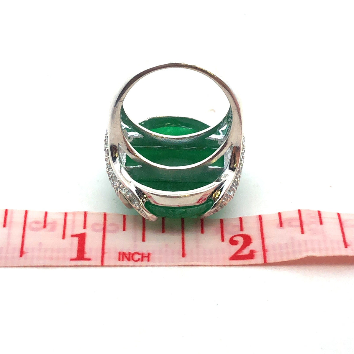 Designer SX 925 Sterling Silver Oval Chrysoprase Cubic Zirconia Statement Ring