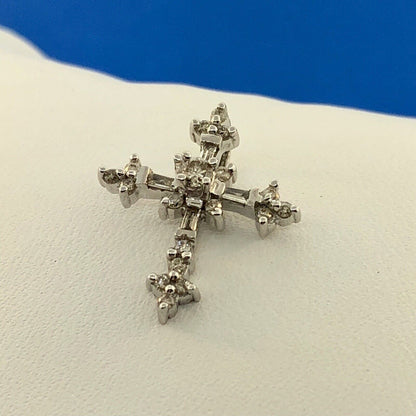 14K White Gold Diamond Encrusted Cross Easter Communion Bible Religious Pendant