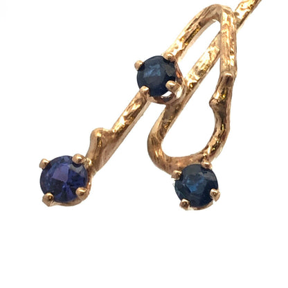 Vintage 14K Yellow Gold Sapphire Amethyst Textured Branch Dangle Earring Jackets