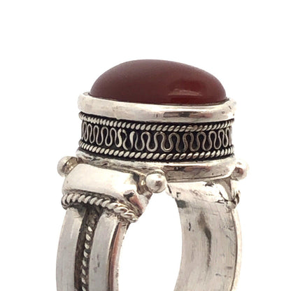 Designer BA 925 Sterling Silver Oval Red Carnelian Textured Statement Ring