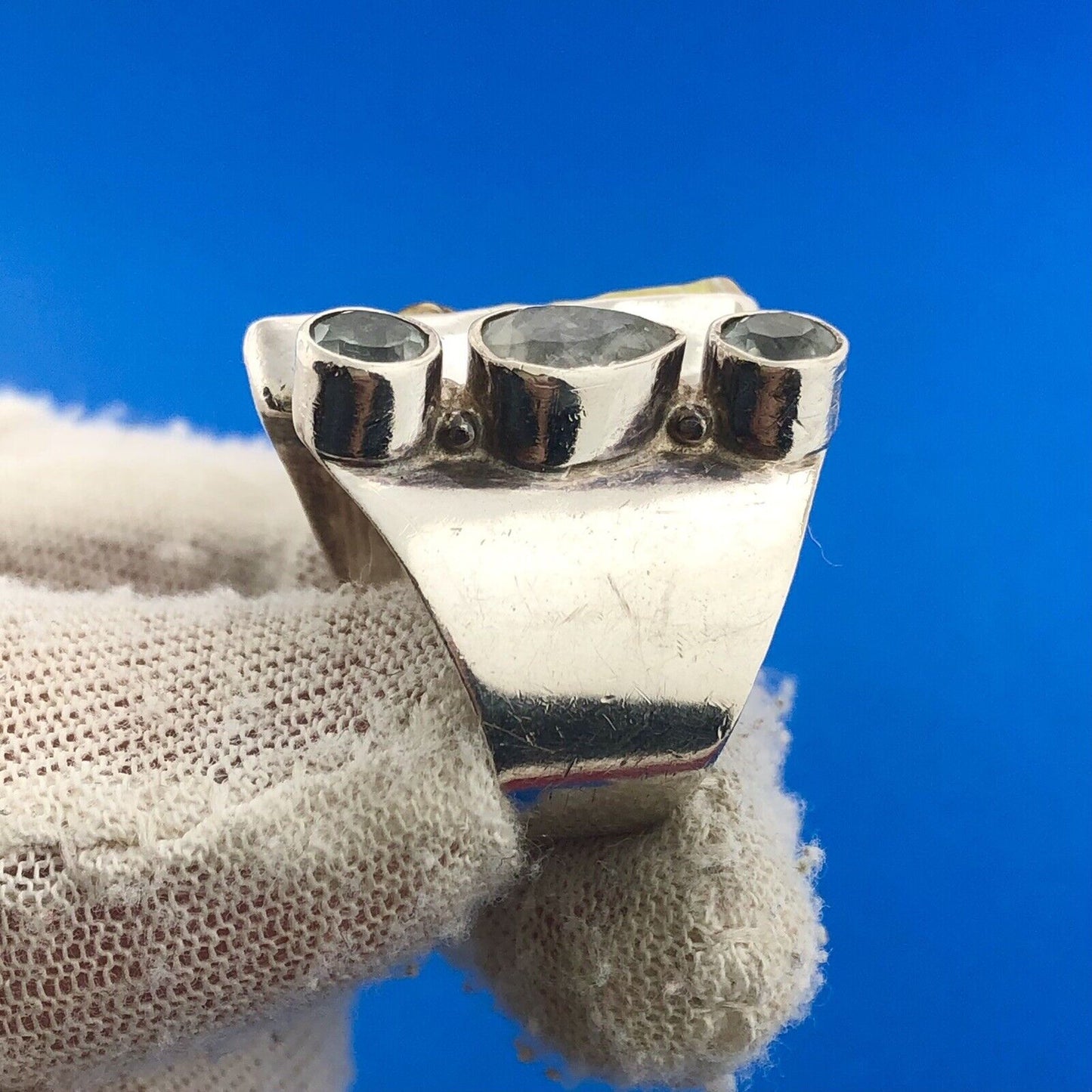 Stunning Sterling Silver 925 Abalone Shell Blue Topaz Moonstone Ring Size 7.5-9