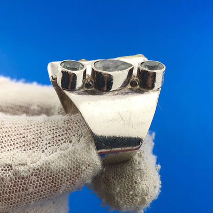 Stunning Sterling Silver 925 Abalone Shell Blue Topaz Moonstone Ring Size 7.5-9