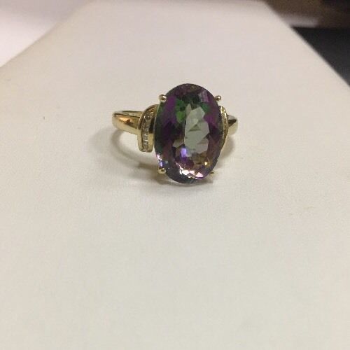 Stunning TJC 14K Yellow Gold Mystic Topaz Diamond Ring Size 6.75
