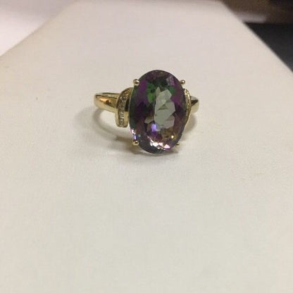 Stunning TJC 14K Yellow Gold Mystic Topaz Diamond Ring Size 6.75