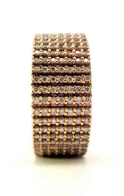 Women's 10K Rose Gold Seven Strand Round Diamond-Studded Wide Tennis Bracelet