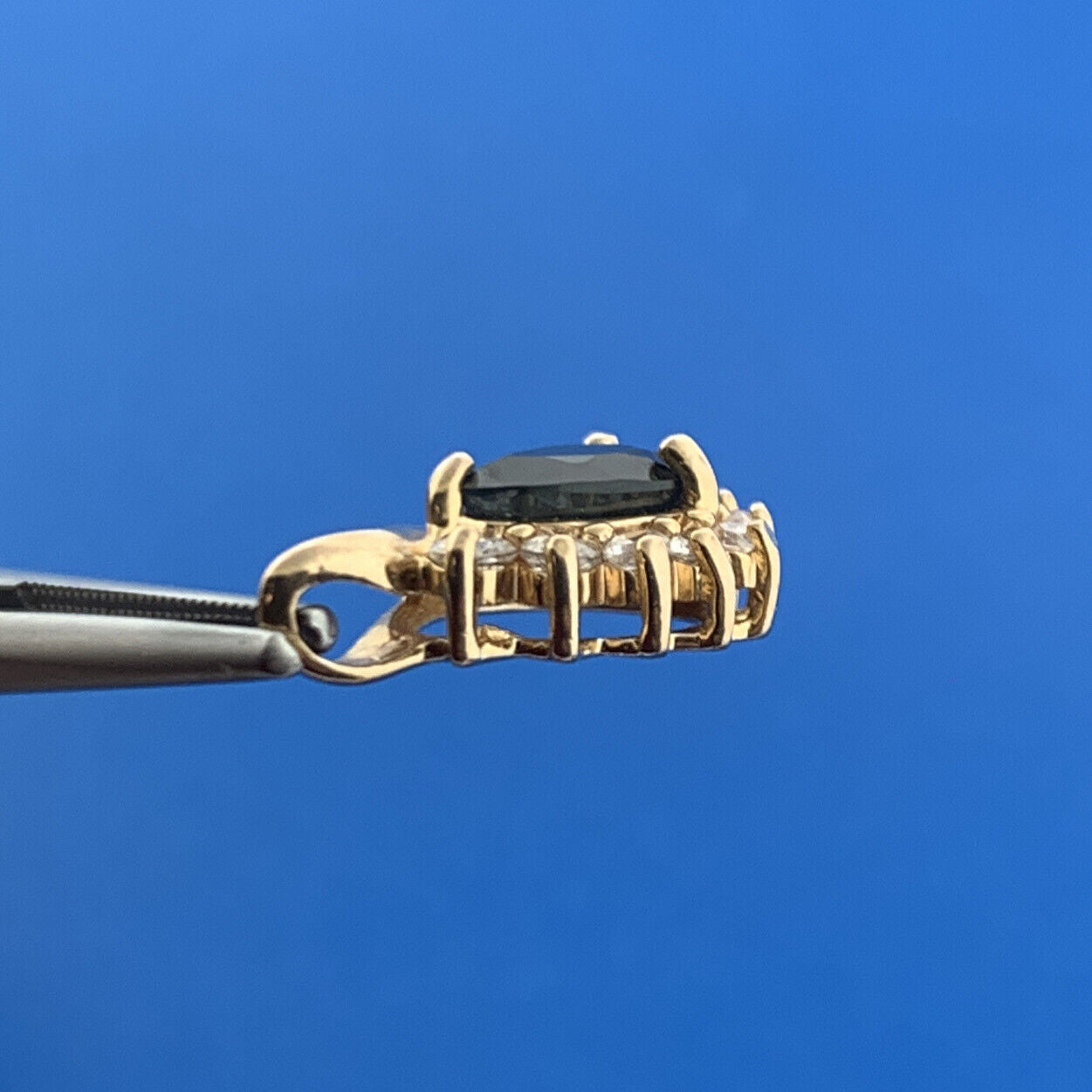 Designer 925 Sterling Silver Vermeil Blue Pear Shaped Cubic Zirconia CZ Pendant