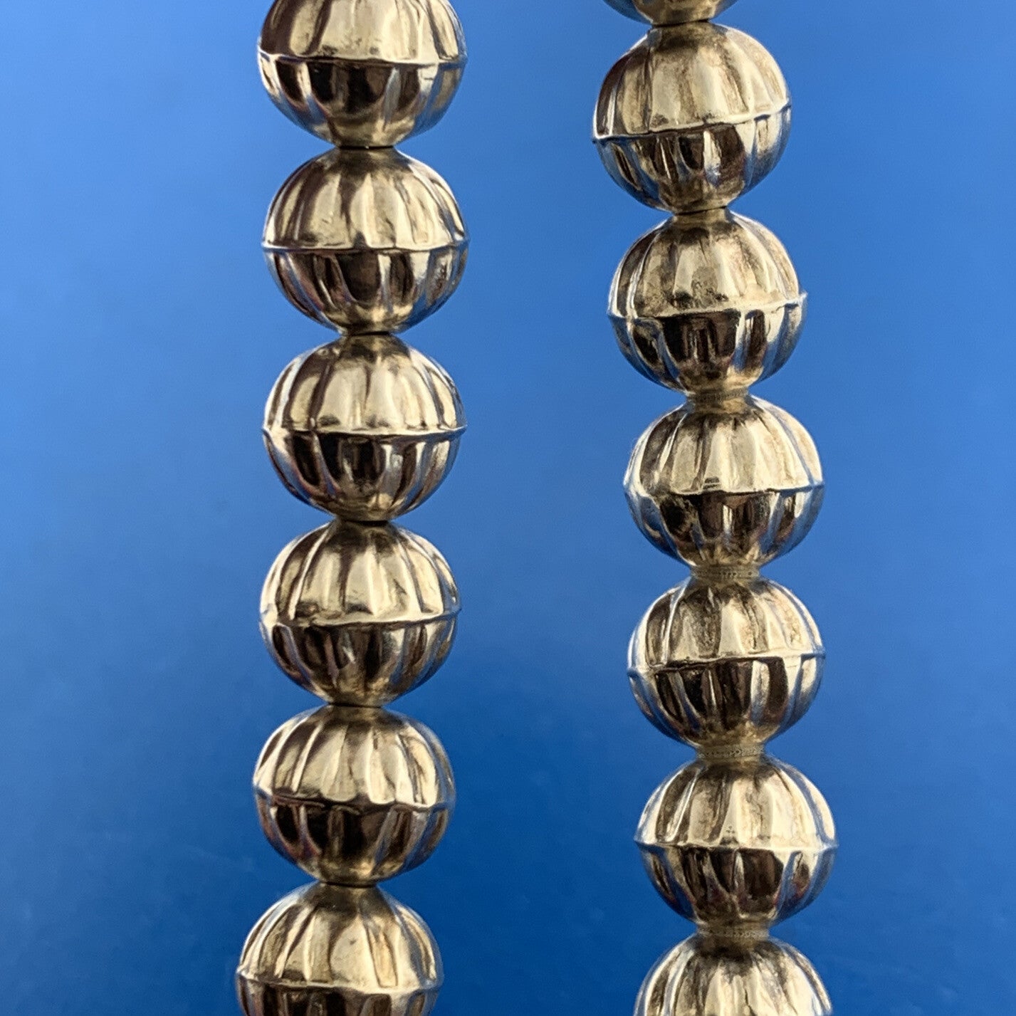 Vintage Taxco Ribbed Ball Bead Tapered Sterling Silver 925 Link Chain Necklace