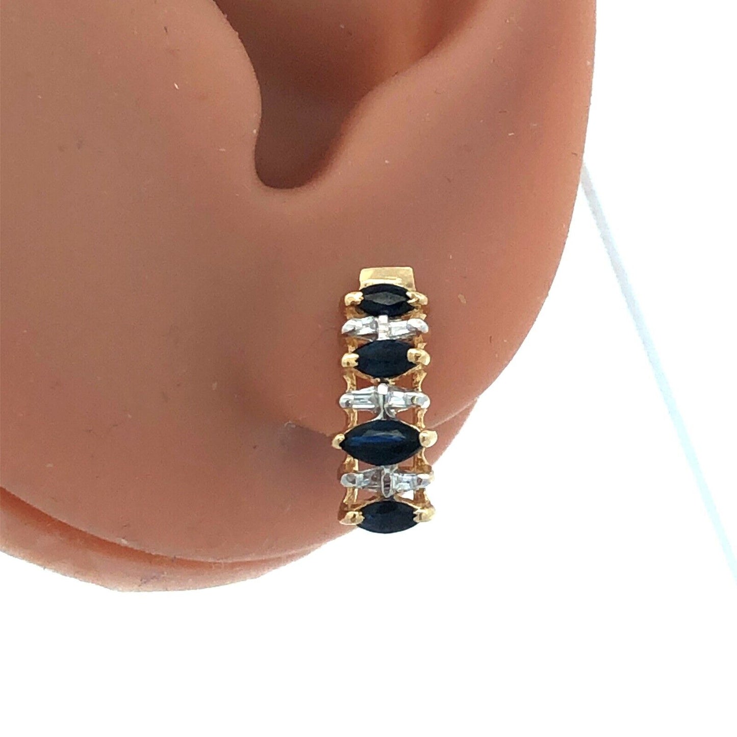 Designer 10K Yellow Gold Marquise Sapphire Diamond Accent Stud Earrings