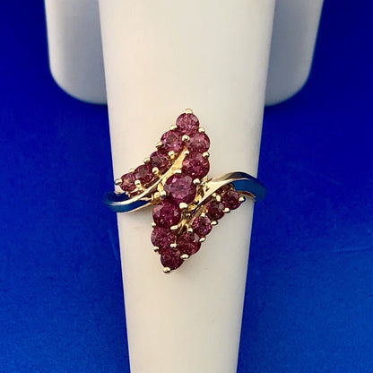 10K Yellow Gold Pink Tourmaline Bypass Cluster Cocktail Ring