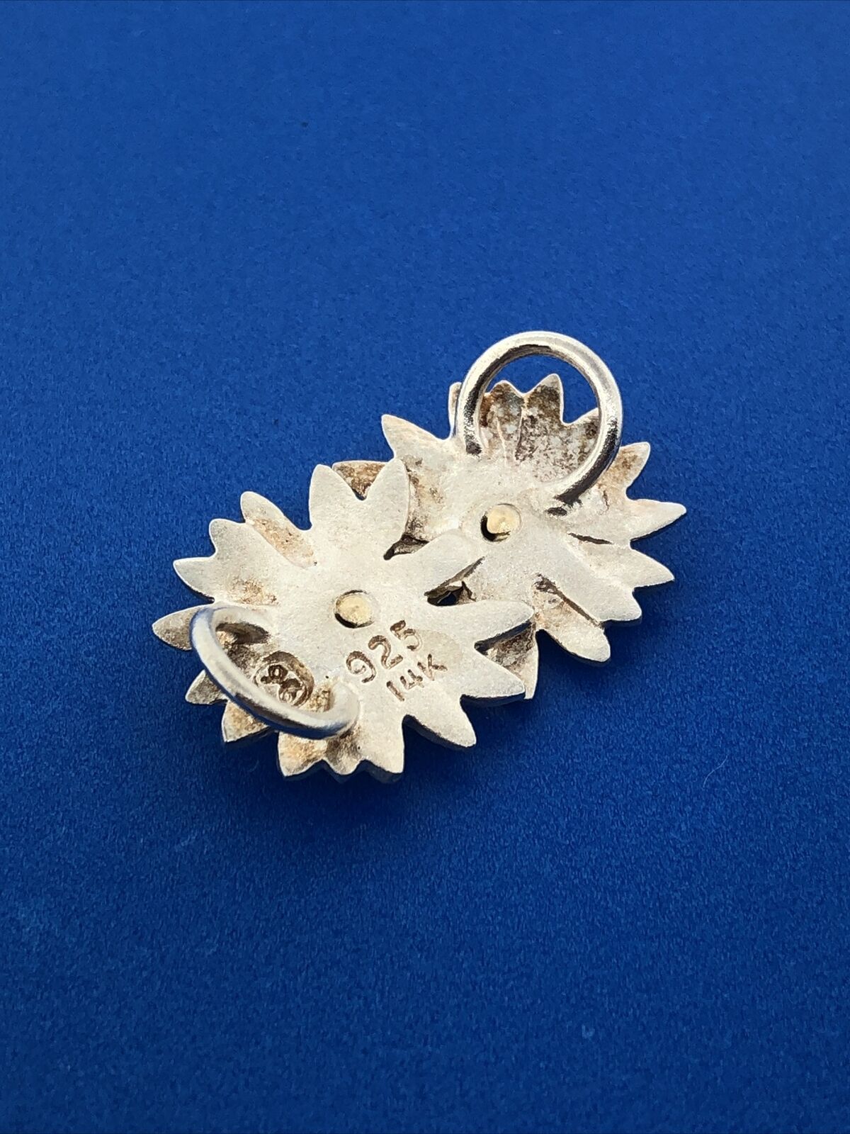 Stunning Sterling Silver 925 14k Gold Floral Twin Daisy Flower Pendant