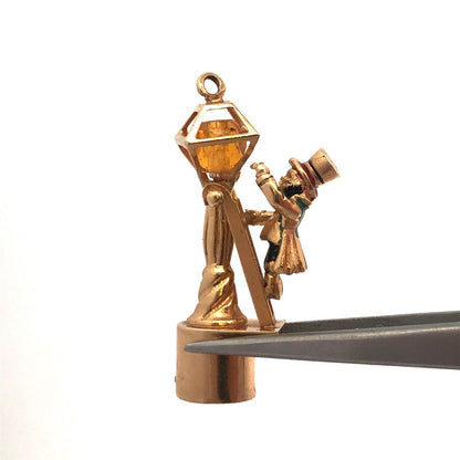 Vintage 14K Yellow Gold Enamel Lamp Lighter Lantern Lighter Charm Pendant