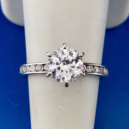 Designer SW 14K White Gold Cubic Zirconia CZ Solitaire Accents Eternal Love Ring