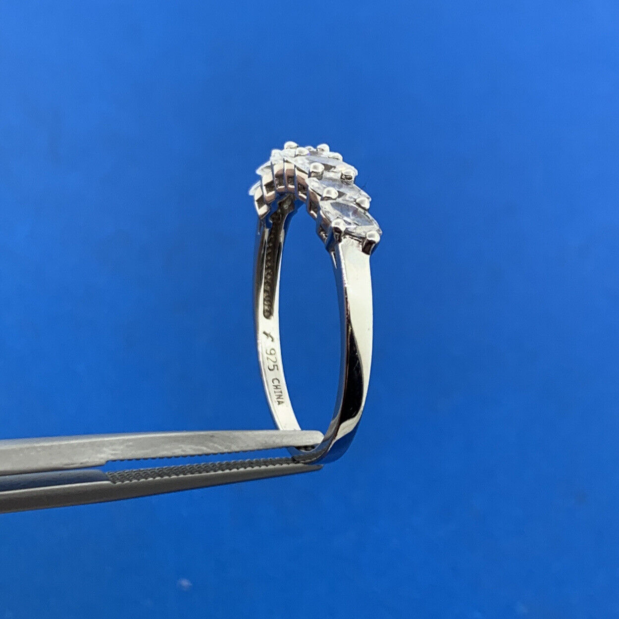 Designer Sterling Silver Marquise Cubic Zirconia CZ Wedding Stackable Band Ring