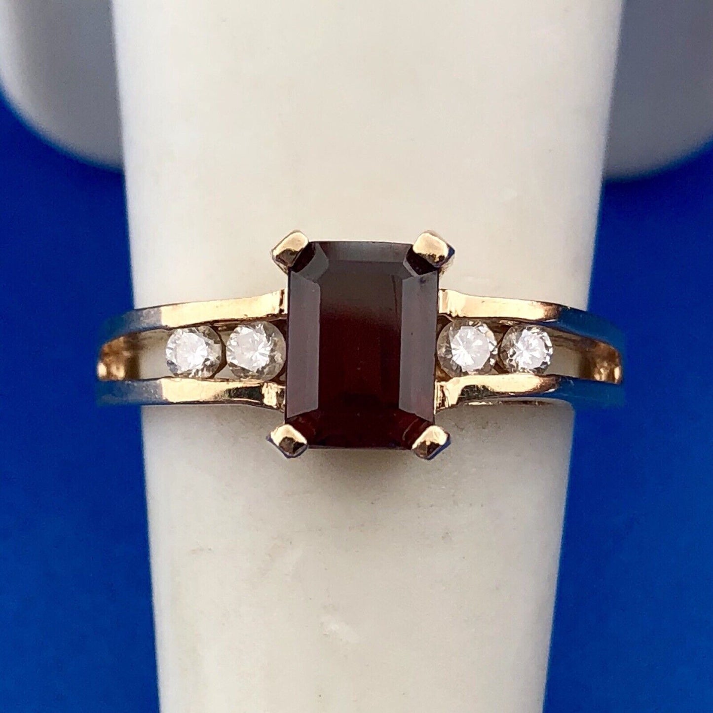 Modern 14K Yellow Gold Garnet Diamond Engagement Bridal Cocktail Ring