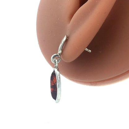 Designer 925 Sterling Silver Marquise Amber Cabochon Dangle Drop Stud Earrings