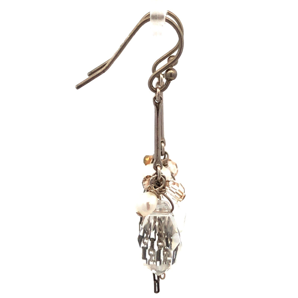 Designer 925 Sterling Silver Crystal Pearl Chain Cluster Dangle Hook Earrings