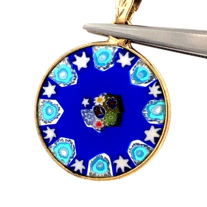 Designer Italy Vintage Gold Tone Millefiori Venetian Glass Original Box Pendant