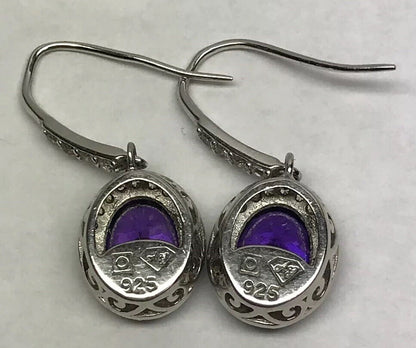 Designer Sterling Silver 925 Purple White Cubic Zirconia CZ Drop Dangle Earrings
