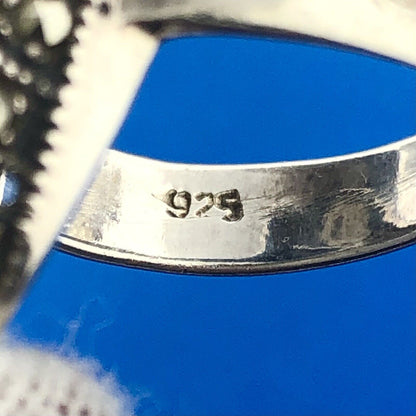 Stunning Sterling Silver 925 Marcasite Layered Cluster Oval Ring Size 7