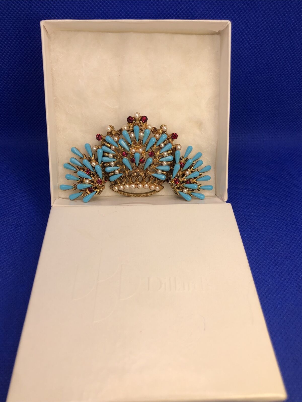 Mid Century HAR Gold-Toned Faux Turquoise Brooch Clip Earring Set