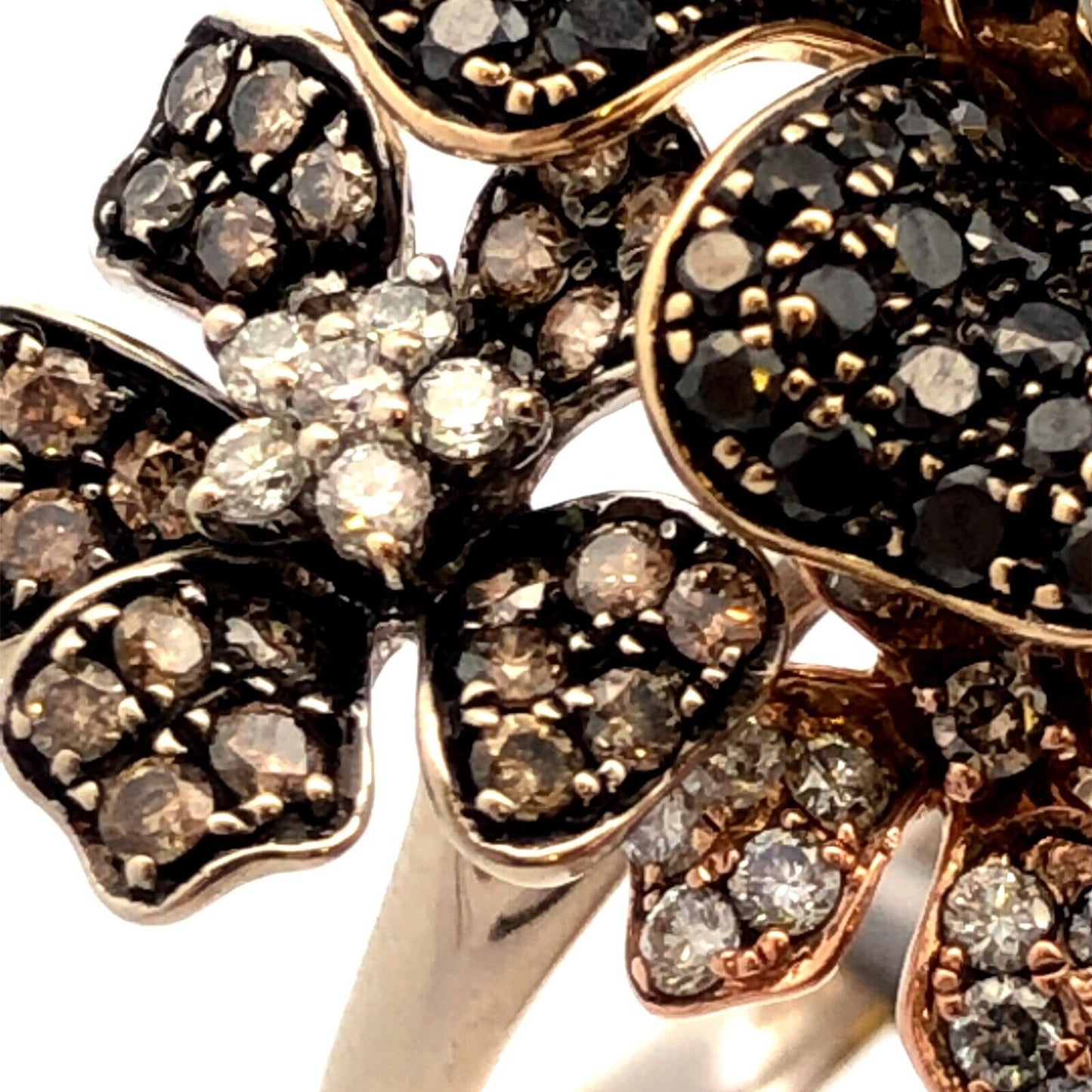 Effy Nature 14K Tri-Gold Black White Espresso Diamond Flower Statement Ring