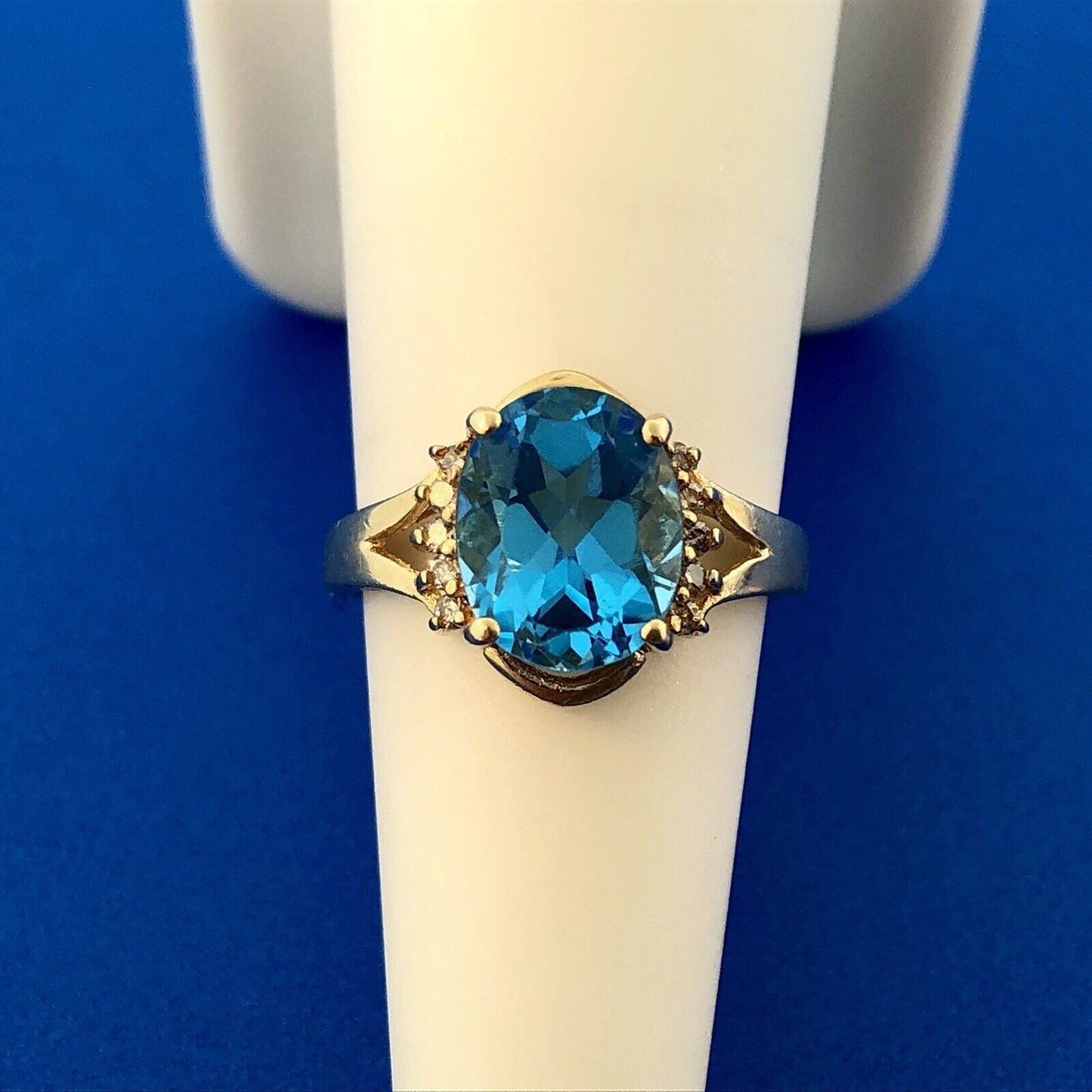 14K Yellow Gold London Blue Topaz Diamond December Anniversary Cocktail Ring