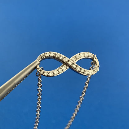 Stunning Sterling Silver 925 Round Cut Sparkling CZ Infinity 17" Chain Necklace