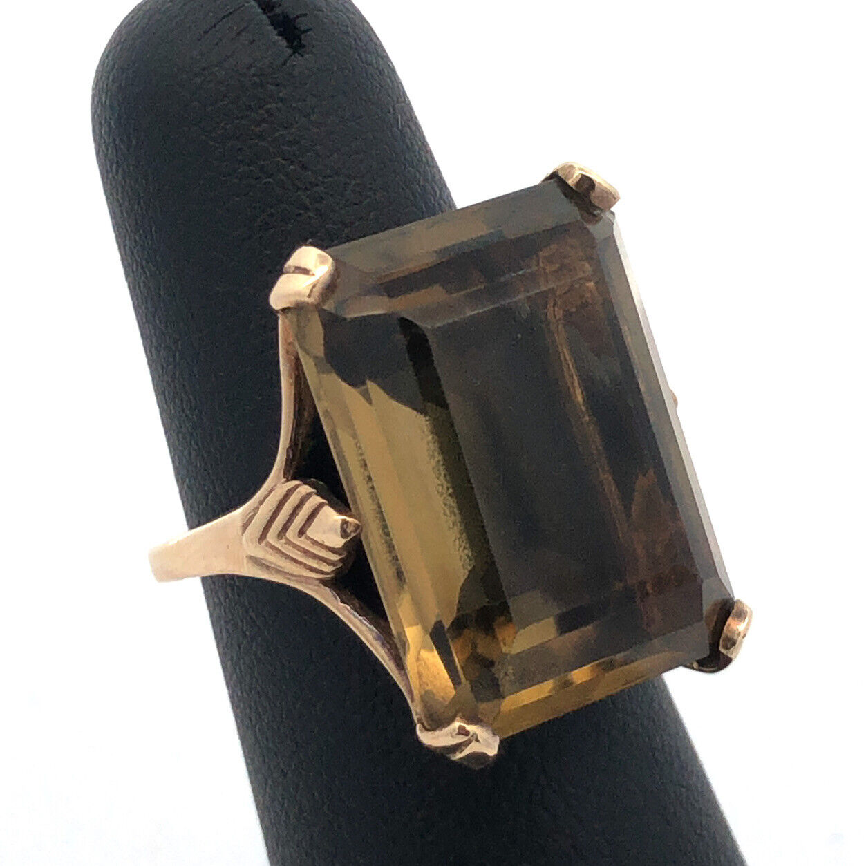 Esemco 10K Yellow Gold Emerald Cut Gemstone Solitaire Statement Cocktail Ring