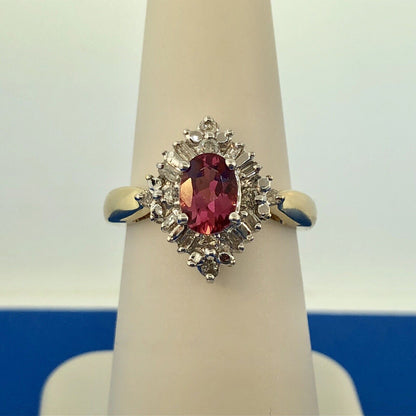 Stunning 14K Yellow White Gold Diamond Pink Tourmaline Engagement Occasion Ring