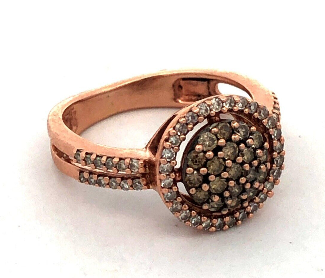 Estate 14K Rose Gold Round Chocolate Diamond Pave Cluster Halo Cocktail Ring