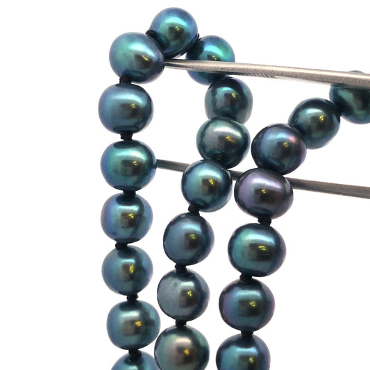 Designer FIC 14k Yellow Gold 18.75" Iridescent Black 7mm Pearl Necklace