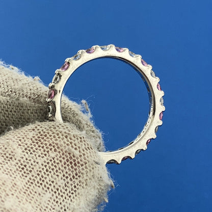 Stunning Sterling Silver 925 Round Cut Pink White Sparkling CZ Band Ring Size 6