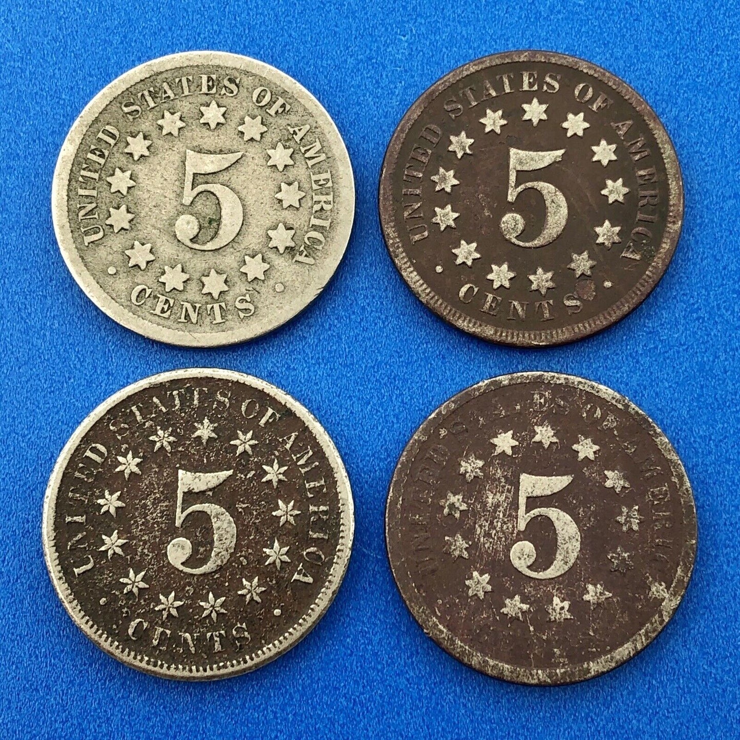 1870 P Shield Nickel Variety 2 Four Coin Mixed Date Better Philadelphia Lot