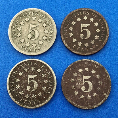 1870 P Shield Nickel Variety 2 Four Coin Mixed Date Better Philadelphia Lot