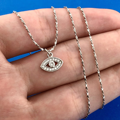 Designer Italy 925 Sterling Silver Diamond All Seeing Eye Pendant Necklace