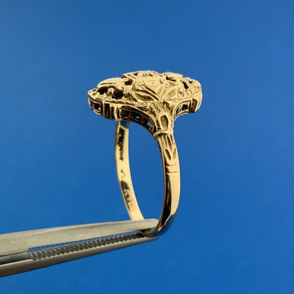 Gorgeous 14k Yellow Gold Round Cut Diamond Small Heart Filigree Ring Size 5.5