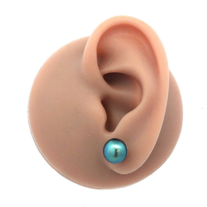 Designer 14K White Gold Round Tahitian Pearl Ball Solitaire Stud Earrings