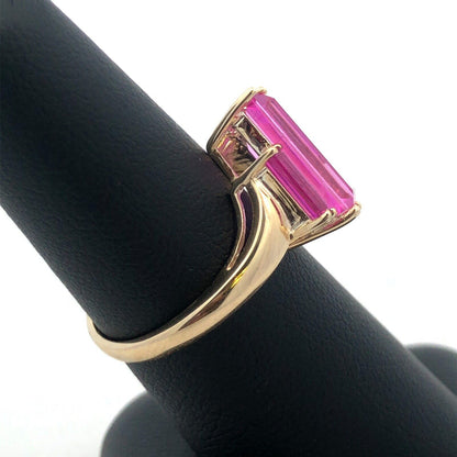 Designer 10K Yellow Gold Rectangle Pink Topaz Trio Modernist Statement Ring