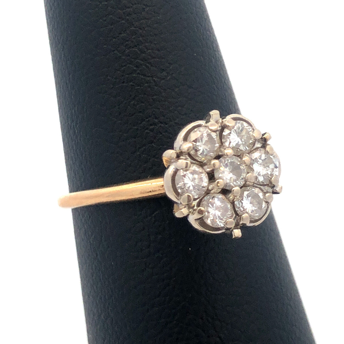 Estate Designer 14K Yellow White Gold Diamond Floral Cluster Cocktail Ring