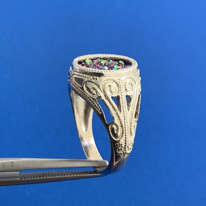 Estate 925 Sterling Silver Drusy Quartz Scroll Open Work Cocktail Ring