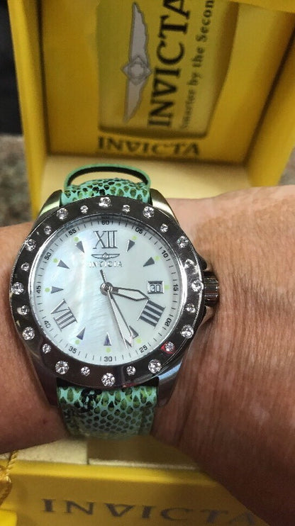 Invicta Women's Angel Quartz Stainless Steel Watch Model 18351 Green Leather