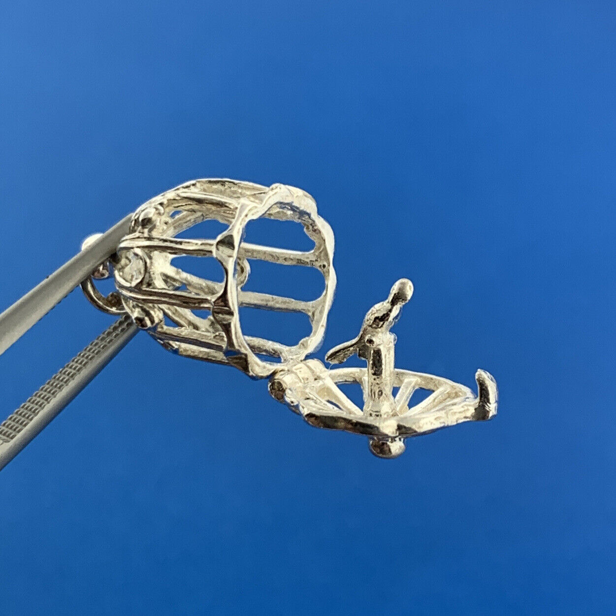 Stunning Sterling Silver 925 Openwork Birdcage Hinged Dangle Pendant